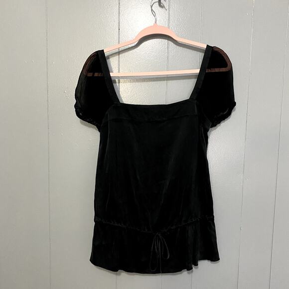 Express Design Studio Vintage Black Silk Blend Cinched Waist Babydoll Y2K Top S - Picture 1 of 6